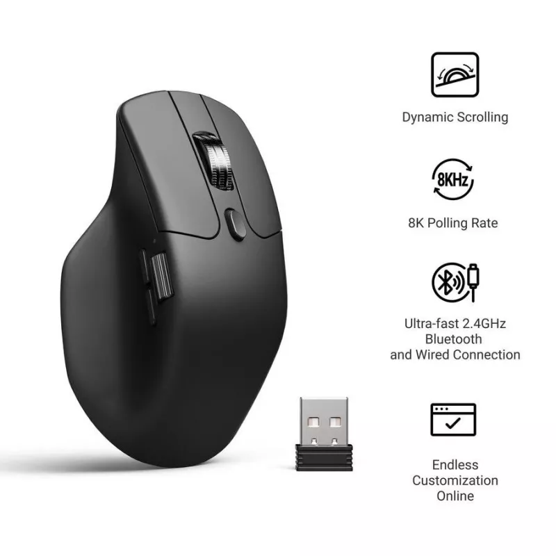 Muis Keychron M6 rechtshandig universeel — optisch, RF draadloos + Bluetooth + USB-C, 30000 DPI, zwart