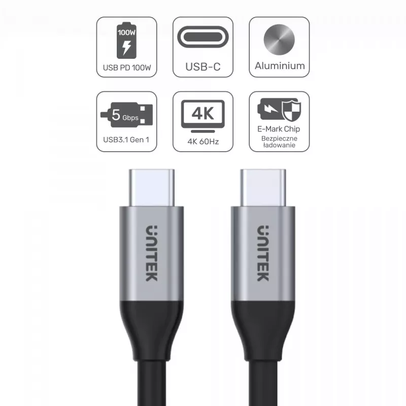 UNITEK C14091ABK USB-kabel USB 3.2 Gen 2 2m USB-C zwart