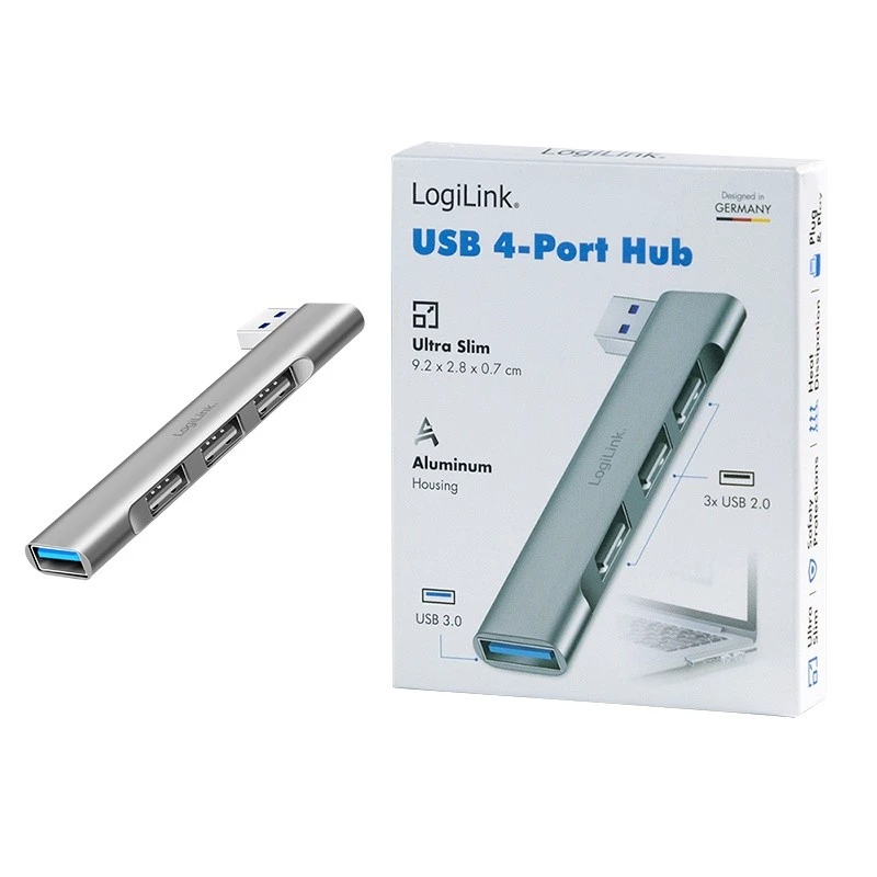 LogiLink USB 3.2 Gen1 hub 4-poorts USB-A 1x USB3.0 AF 3x USB2.0 AF UA0436