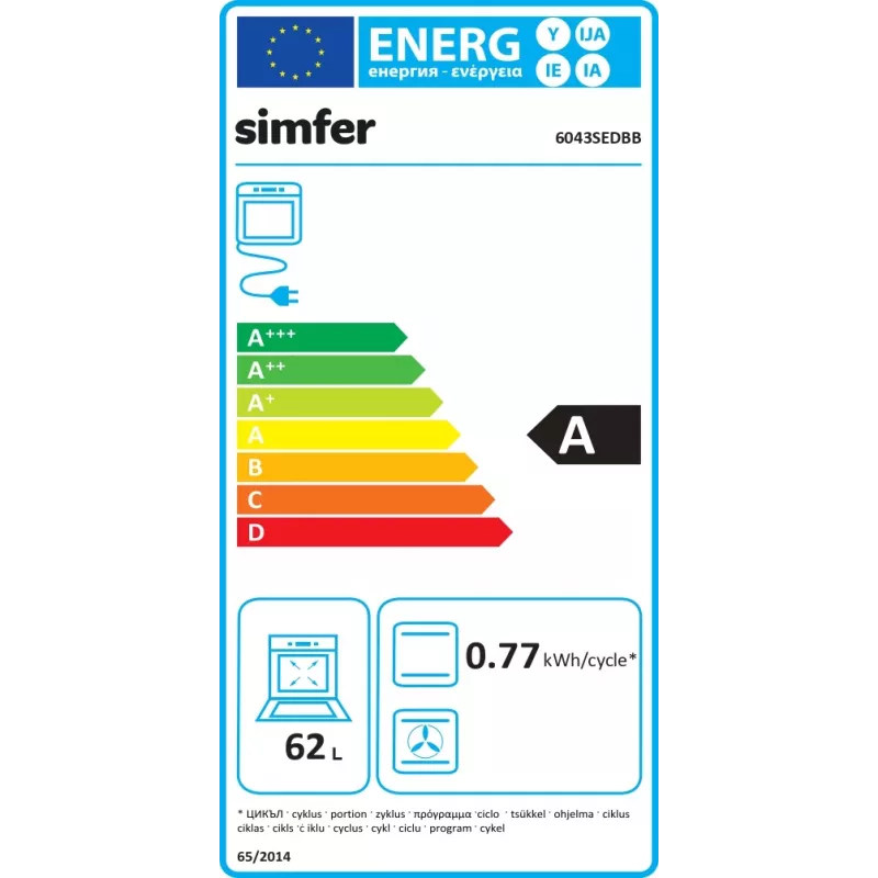 Simfer 6043SEDBB vrijstaand elektrisch fornuis, 62 L, wit