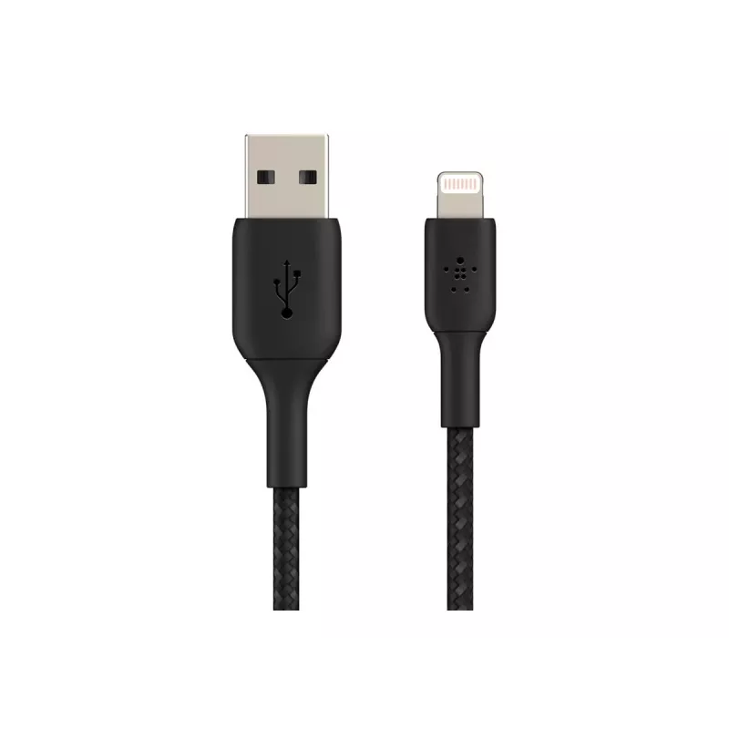 Kabel gevlochten USB-Lightning 1 m zwart