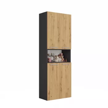 Badkamerkast Top e Shop NEL 2K DK ANT/ART KP – grafiet/eiken, vrijstaand, 600×300×1740 mm, 3 legplanken