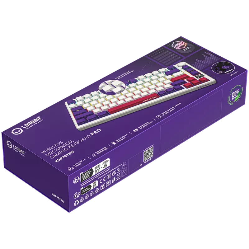 LORGAR KBP7075W, draadloos 75% mechanisch gaming-toetsenbord Pro, wit, EN-layout
