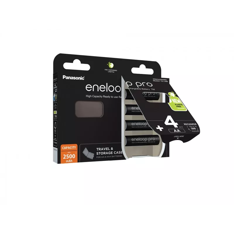 Accu's PANASONIC ENELOOP PRO AA 2500 mAh 4 stuks + etui (BK-3HCDE/4CP+CASE)