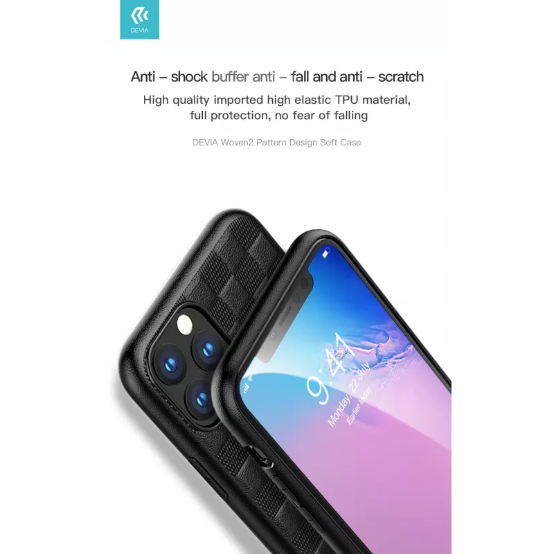 Softcase Devia Woven2 voor iPhone 11 Pro – geweven textuur, zwart