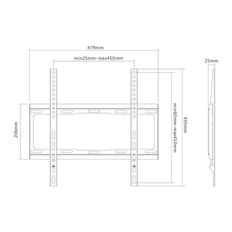 Sunne 32-55-EF vaste tv-muurbeugel, 32-55 inch, max. 40 kg, VESA tot 400x400, zwart