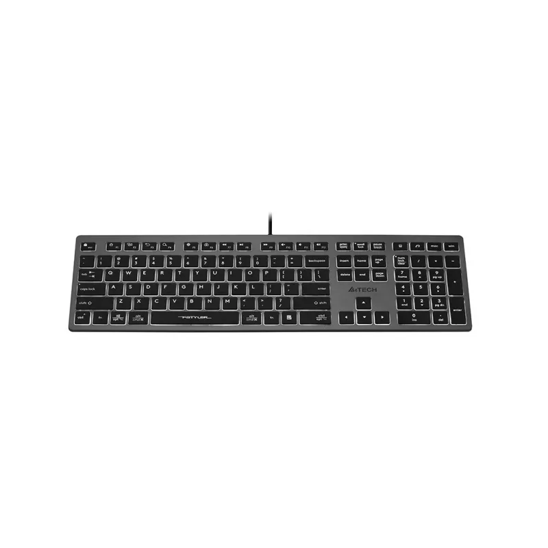 Bekabeld A4Tech-toetsenbord FX60H USB QWERTY – Full-Size 100%, achtergrondverlichting wit, grijs, USB-hub