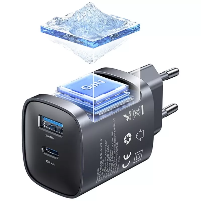 Oplader T66 45W GaN CC290 USB-A + USB-C