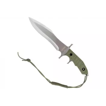 Vast mes Cinema Classic CC-H5 Rambo V — overlevingsmes, stalen lemmet 230 mm, totale lengte 385 mm, groene polymeer greep, lederen schede