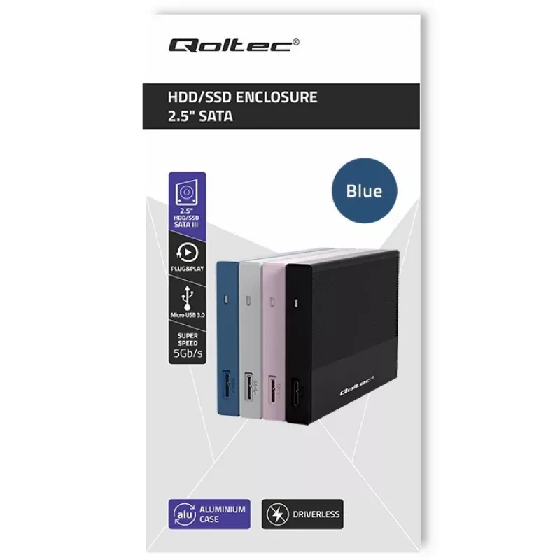 Externe 2,5 inch SSD/HDD-behuizing QOLTEC 52276 USB 3.0 SATA tot 2 TB