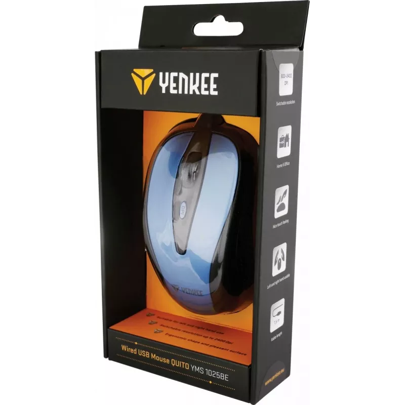 USB-kabelmuis, 4 knoppen, optisch, symmetrisch, blauw