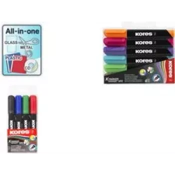 Kores M20943 permanente markerset, 4 stuks, zwart/blauw/groen/rood