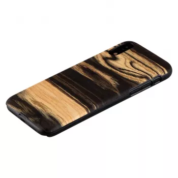 Telefoonhoes man and wood voor iPhone XR — wit ebbenhout zwarte houten achterkant, beschermende hoes