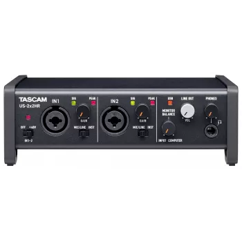 Audio-interface Tascam US-2X2HR, 2 x XLR/combo-ingangen, 192 kHz, USB 2.0, MIDI In/Out, desktop, zwart