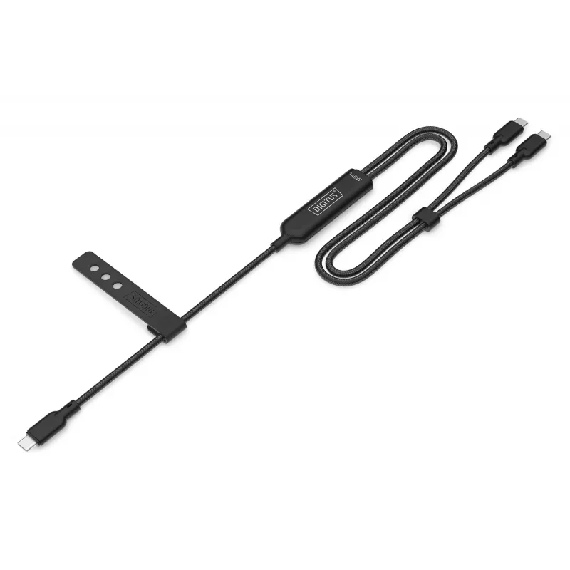 DIGITUS USB-C 2in1 oplaadkabel 140W, USB-C naar 2×USB-C, 1,8 m, USB 2.0, zwart