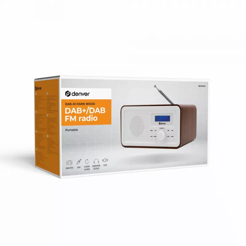 Radio DENVER DAB-30DW DAB/UKW-tafelradio met donkere houtafwerking