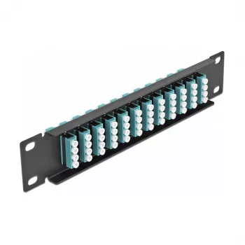 Glasvezel patchpaneel DeLOCK 10 inch 12 poorten LC quad aqua 1U zwart