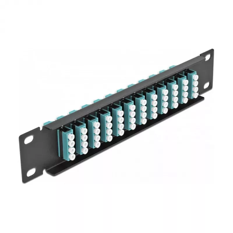 Glasvezel patchpaneel DeLOCK 10 inch 12 poorten LC quad aqua 1U zwart