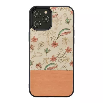 Beschermhoes man and wood voor iPhone 12 Pro Max – roze bloem op zwart