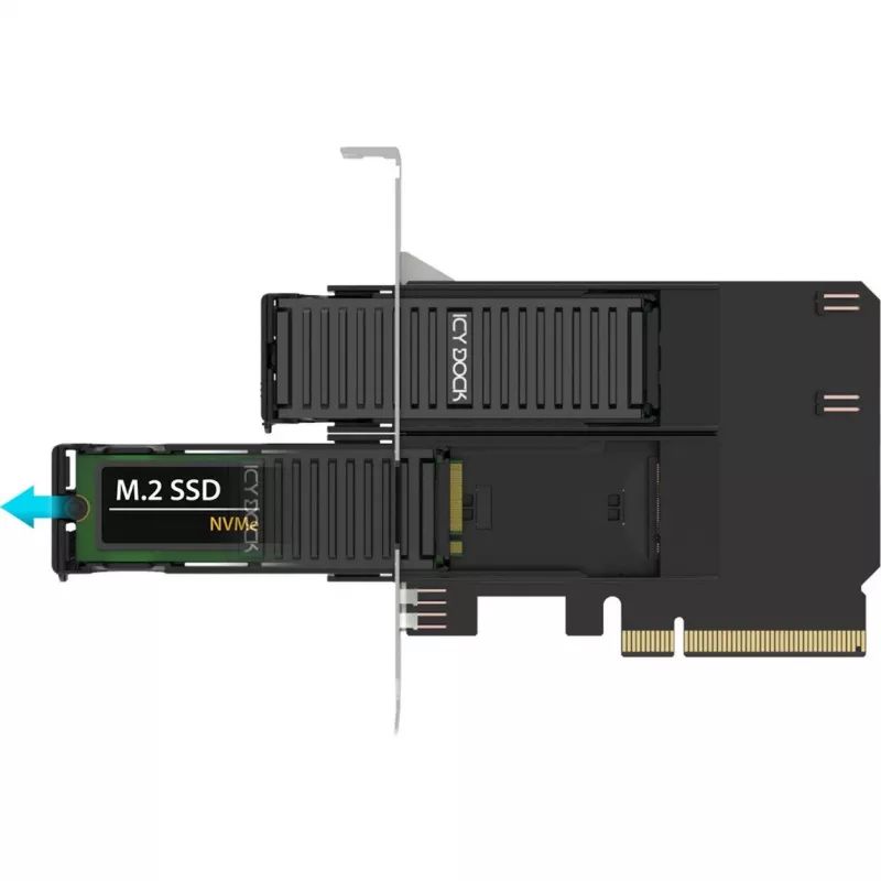 PCIe-adapterkaart icybox MB312M4P-B — 2× M.2 NVMe naar PCIe 4.0 x8 (bifurcatie)