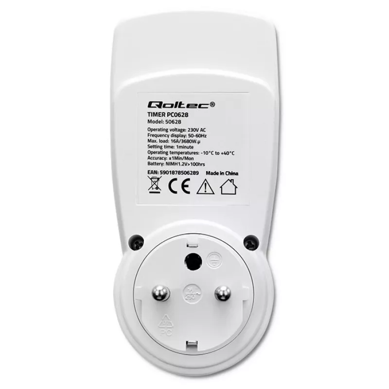 Elektronische timer QOLTEC PC0628 met LCD-display, 24-uurs countdown