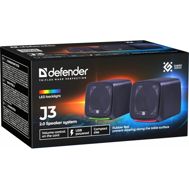 Defender J3 2.0 pc-speakers, 6 W, LED, USB-voeding, AUX, 90–20000 Hz, zwart