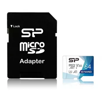 MicroSDXC-geheugenkaart Silicon Power Superior Pro 64 GB UHS-III U3 V30 100/80 MB/s met SD-adapter