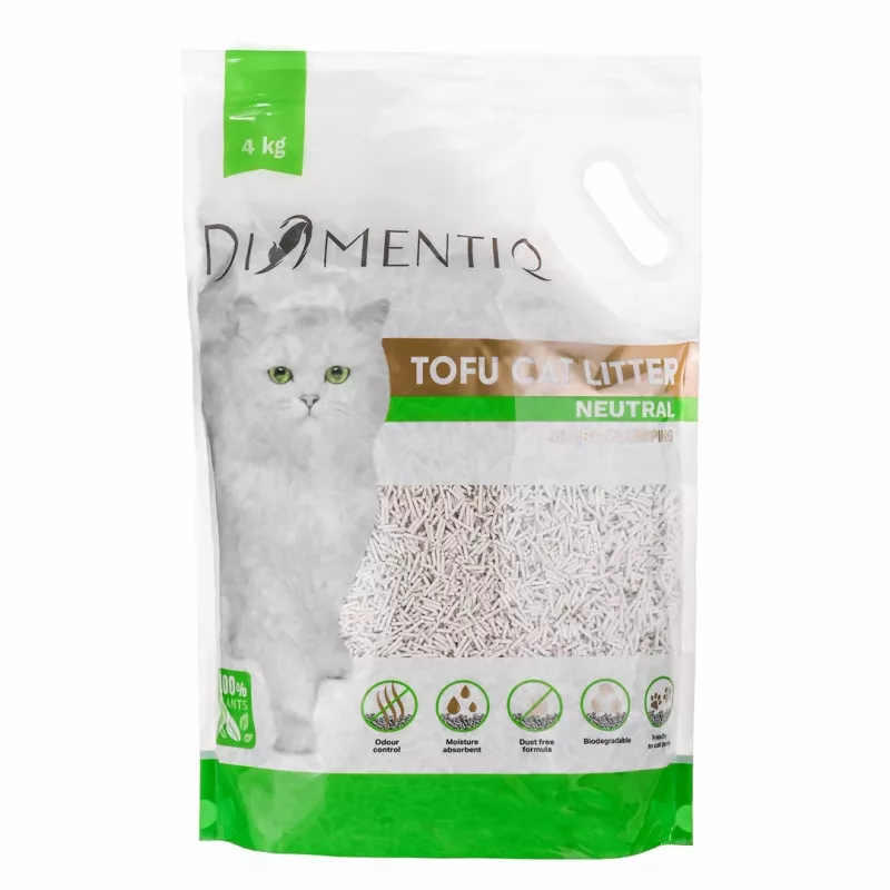 DIAMENTIQ Tofu Neutral Ultra klonterend – plantaardig strooisel – 4 kg