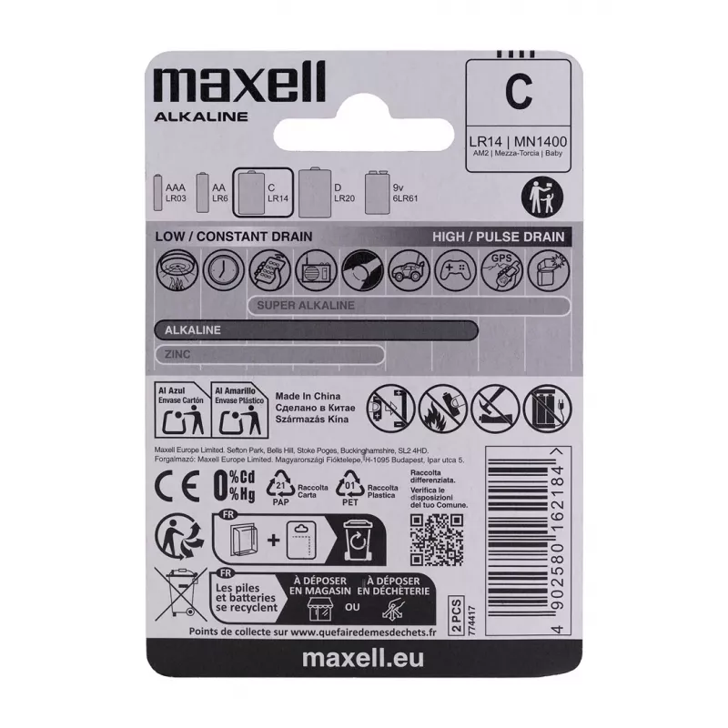 Maxell LR14 (C) alkalinebatterij, 2 st.