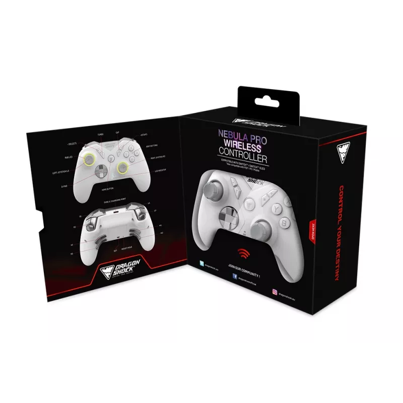 DragonShock Nebula Pro, gamepad, Nintendo Switch, steekkruis, home-knop, start-knop, turbo-knop, multi, draadloos, Bluetooth