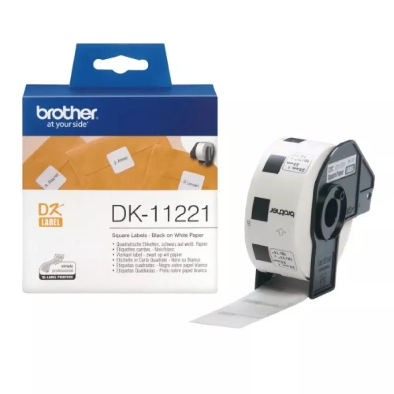 Brother DK-11221 (DK11221) etiketten, vierkant, zwart op wit, 23 mm, 1000 etiketten per rol