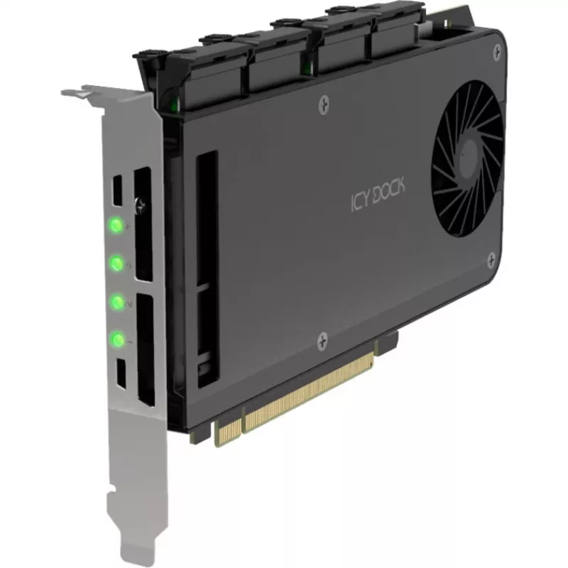 Mobilrahmen-adapterkaart icy dock MB204MP-1B — 4 × M.2 NVMe SSD hot-swap-mobilrahmen