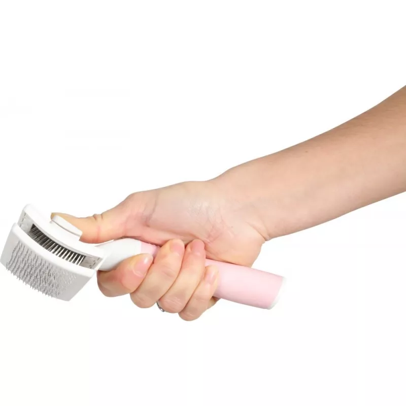 Borstel ZOLUX 550004 — kattenborstel S, stalen borstelharen, kunststof handgreep, 175 mm, roze/wit