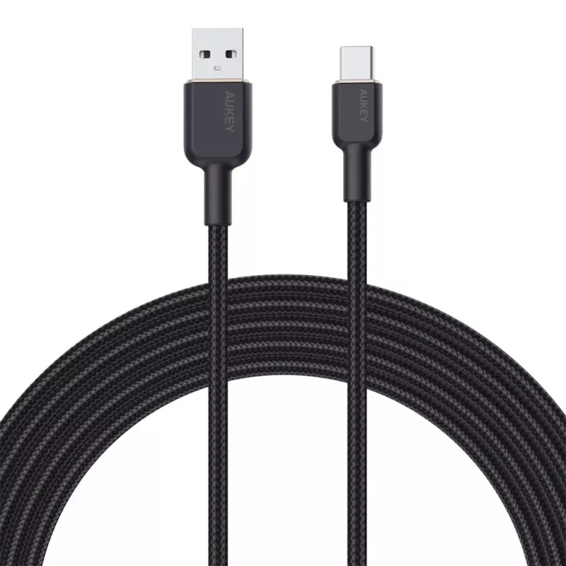 USB-A-naar-USB-C-kabel Aukey CB-NAC1, 1 m, gevlochten nylon, USB PD 60 W, USB 2.0
