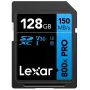 SDXC-geheugenkaart Lexar 128GB UHS-I 800xPRO Class 10 U3 V30 — 150 MB/s lezen, 45 MB/s schrijven, zwart