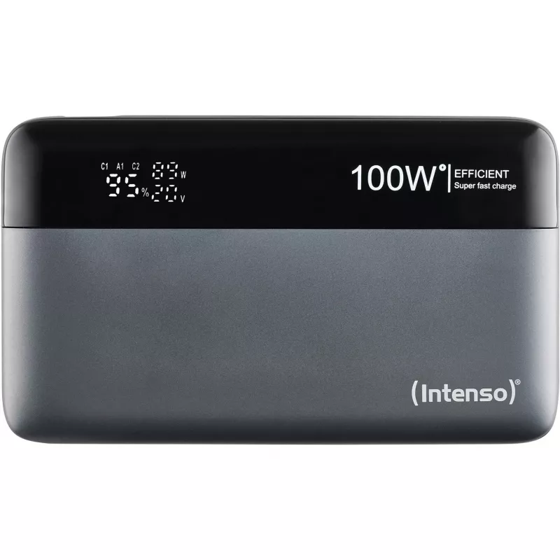 Powerbank INTENSO 7350050 — 20000 mAh, 1× USB-A + 2× USB-C, 100 W totale uitgangsvermogen, zwart/grijs