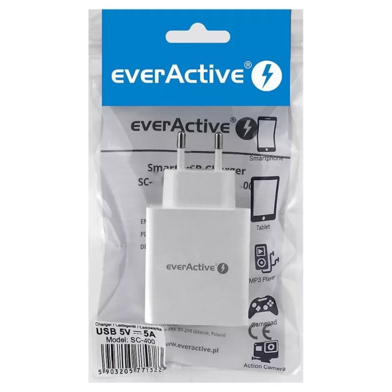 everActive telefoonoplader SC400 met 4x USB-aansluitingen, 5A totale uitgang, wit