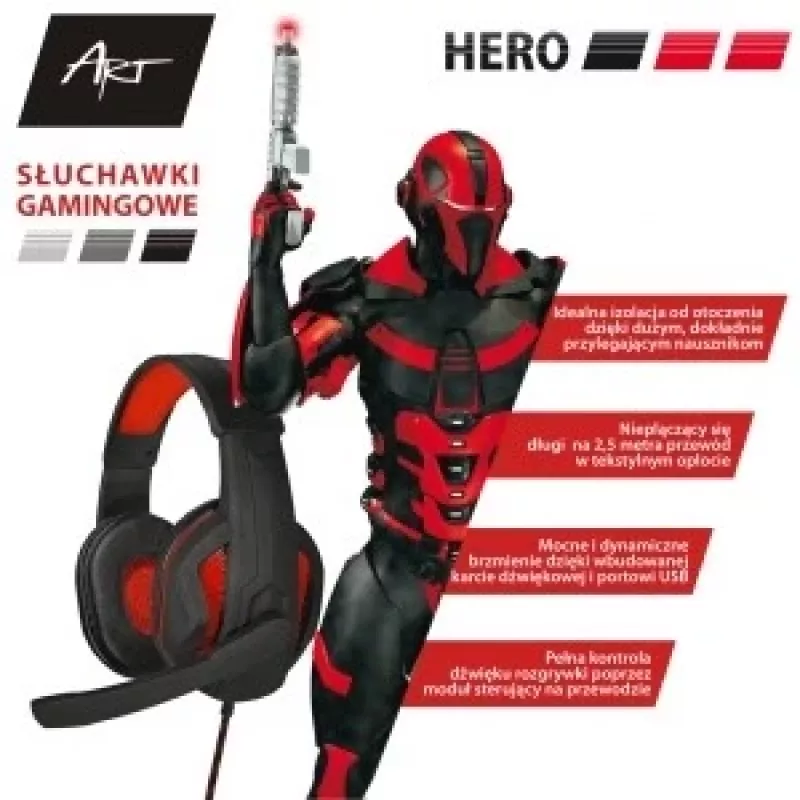 Gaming-headset met microfoon Art Hero USB