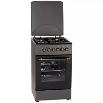 Gas-/elektrisch fornuis MPM MPM-56-KRM-13, 4 kookzones, elektrische oven 58 L, mechanische draaiknoppen, zwart