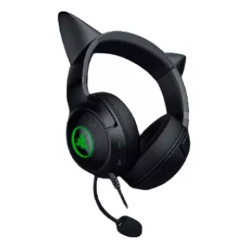 Kraken Kitty V2 - zwart, gamingheadset, kattenoren, stream-reactieve verlichting, HyperClear-cardioïdemicrofoon, 40 mm TriForce-drivers, ingebouwde microfoon in de oorschelpen, Razer Chroma RGB (oor en oorschelpen), surround sound: alleen beschikbaar onder