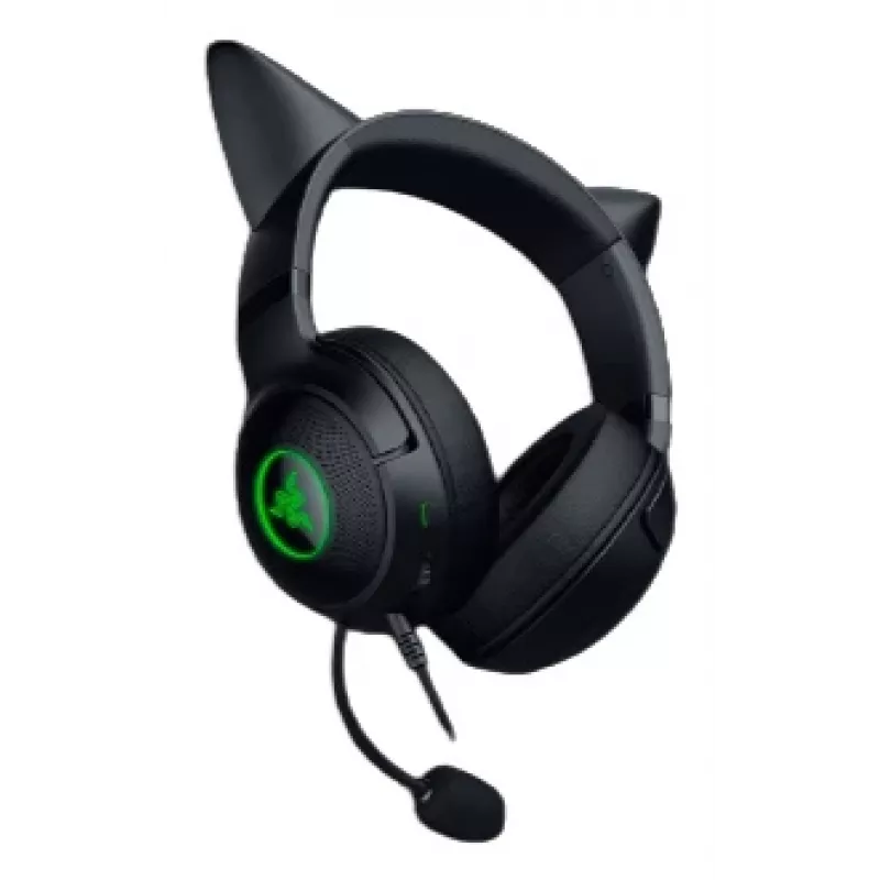 Kraken Kitty V2 - zwart, gamingheadset, kattenoren, stream-reactieve verlichting, HyperClear-cardioïdemicrofoon, 40 mm TriForce-drivers, ingebouwde microfoon in de oorschelpen, Razer Chroma RGB (oor en oorschelpen), surround sound: alleen beschikbaar onder