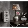 Power splitter MACLEAN MCE248 F/W — 3 AC-stopcontacten (1×16A, 2×6A) + 4×USB (2×A, 2×C PD 20W), EU-stekker, wit