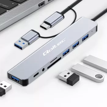 QOLTEC USB-C hub 4x USB + SD/TF-kaartlezer model 53794