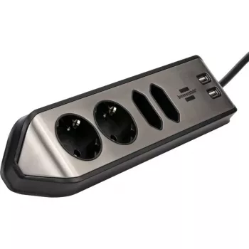Brennenstuhl estilo hoekstekkerdoos 4-voudig, zwart 2x randaarde stopcontacten, 2x euro stopcontacten, incl. USB-oplaadfunctie