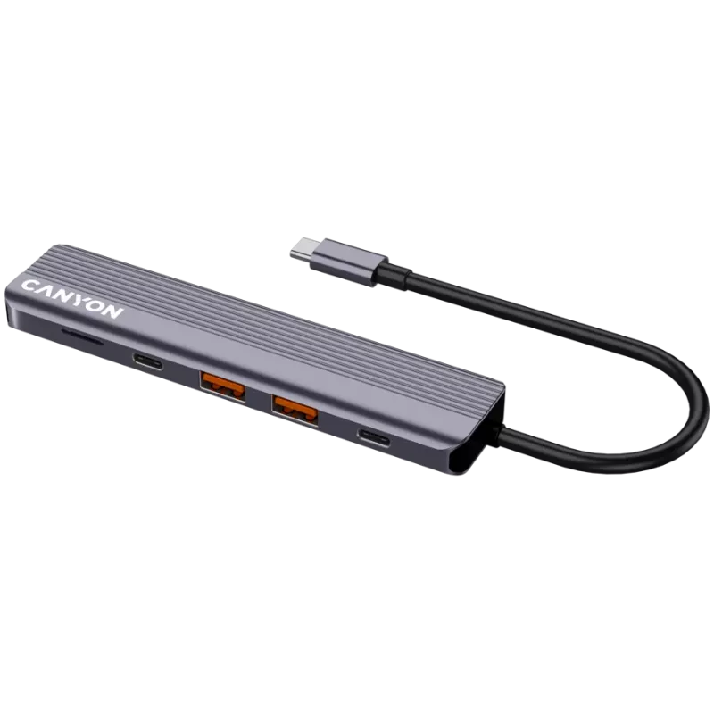 USB Type-C-hub CANYON DS-17 — HDMI, USB 3.2 Gen 1 A, USB-C, MicroSD, 10000 Mbit/s, grijs