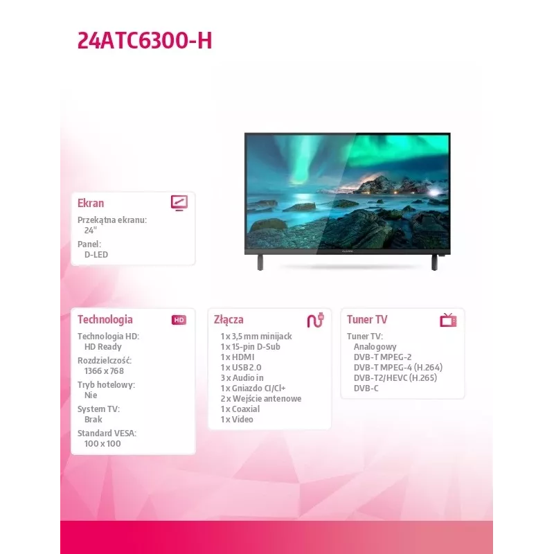 LED-televisie Allview 24ATC6300-H 24 inch HD Ready, zwart