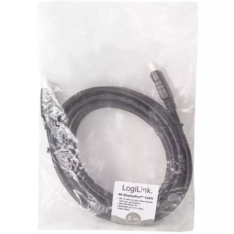 LogiLink CD0103 DisplayPort-kabel DP/M naar DP/M, 4K/60Hz, CCS, zwart, 5m (CD0103)