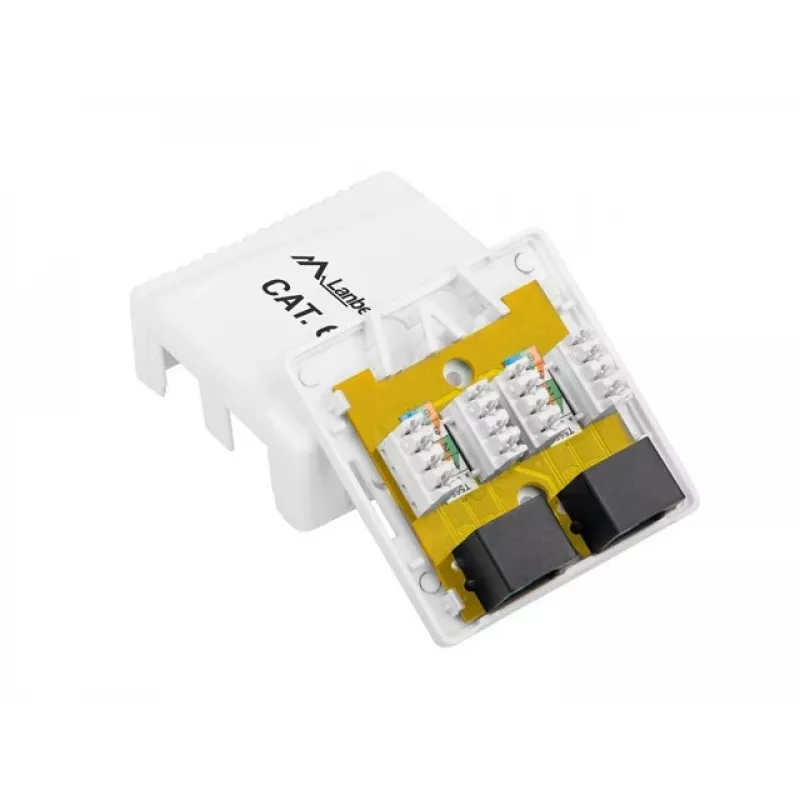 LANBERG opbouwdoos RJ-45 Cat6 OU6-0002-W wit, 2 bussen, 30×54×57 mm