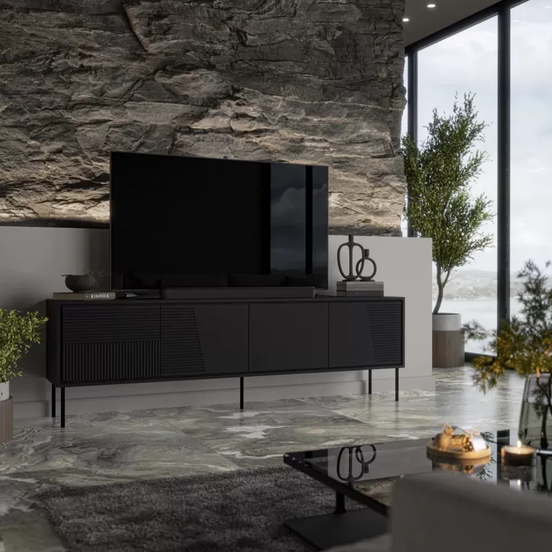 RTV-meubel ABI 4D 200x38x62 zwart mat