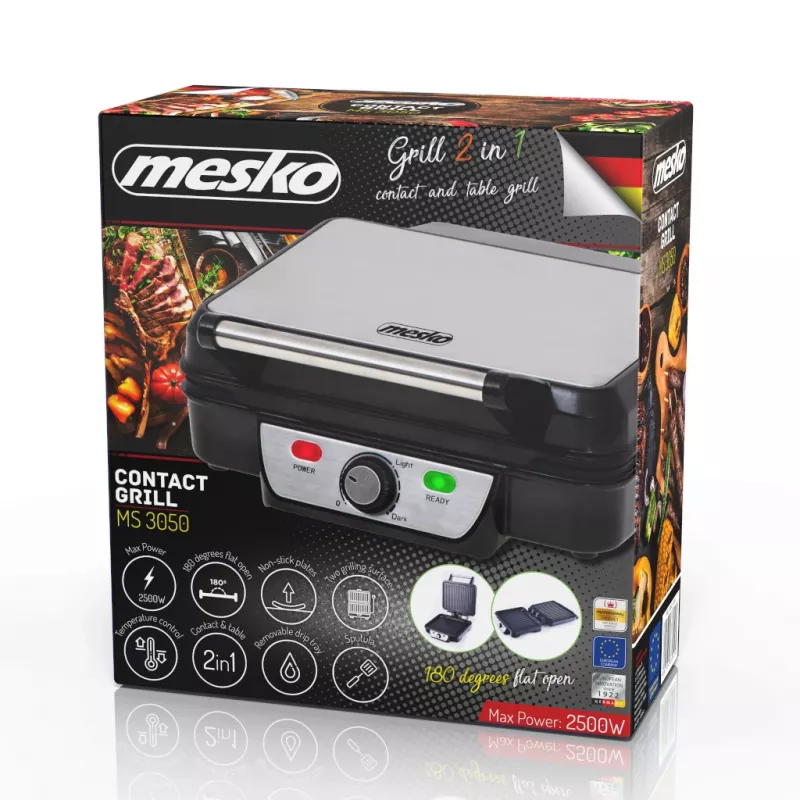 Mesko MS 3050 contactgrill, 1800 W, zwart/roestvrij staal